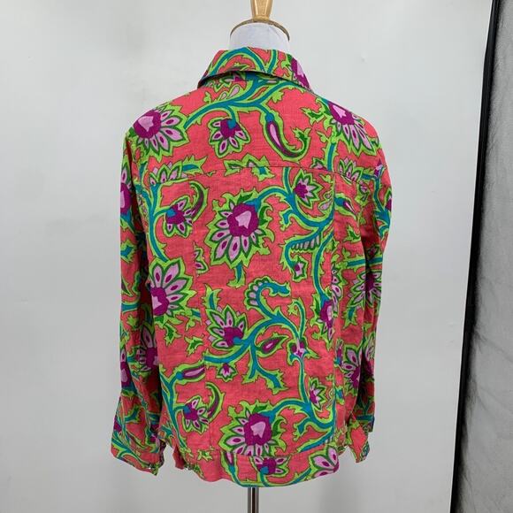 Lucy & Laurel Shirt Womens 1X Plus Bright Floral Linen Button Front Long Sleeve - Picture 5 of 10